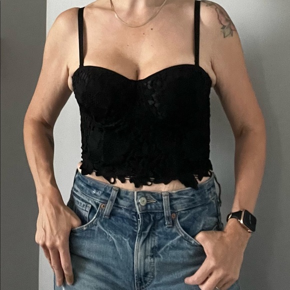 Black bustier ~ corset style | hook & eye back - Picture 1 of 8